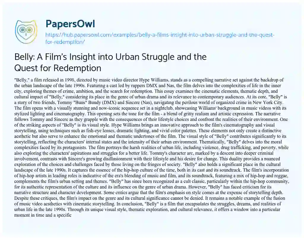 Essay on Belly: A Film’s Insight into Urban Struggle and the Quest for Redemption