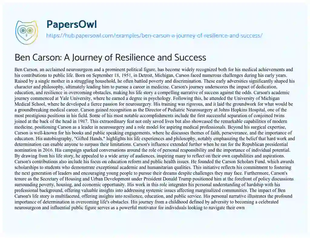 Essay on Ben Carson: A Journey of Resilience and Success