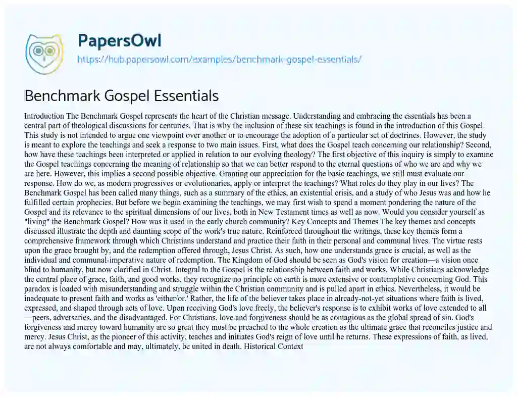 Essay on Benchmark Gospel Essentials