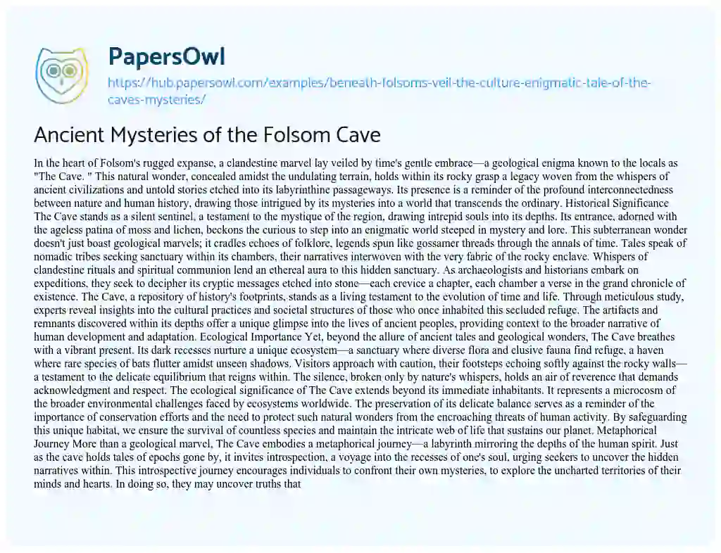 Essay on Ancient Mysteries of the Folsom Cave