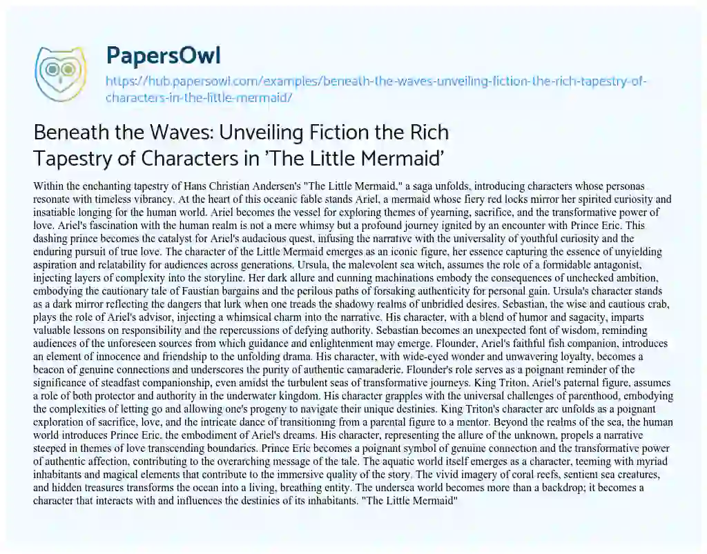 Essay on Beneath the Waves: Unveiling Fiction the Rich Tapestry of Characters in ‘The Little Mermaid’