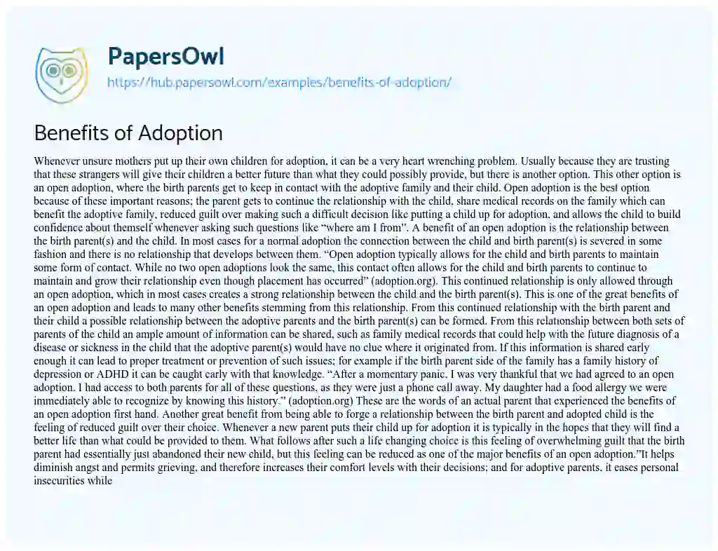 Essay on Benefits of Adoption