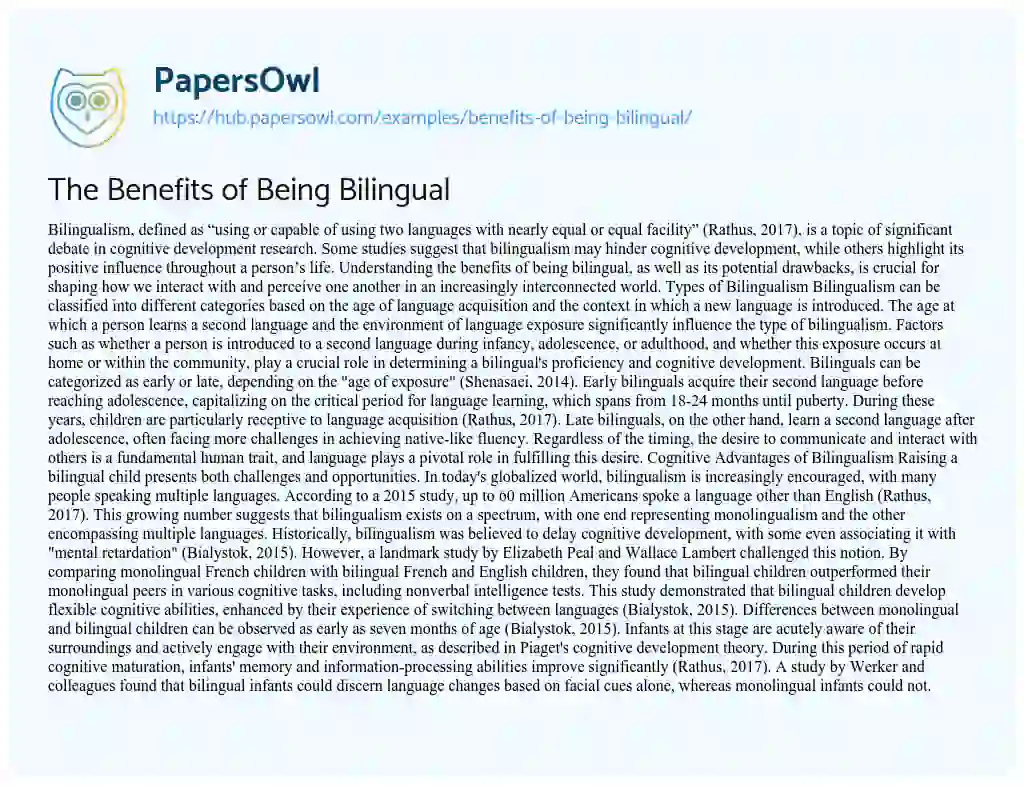 Essay on The Benefits of Being Bilingual