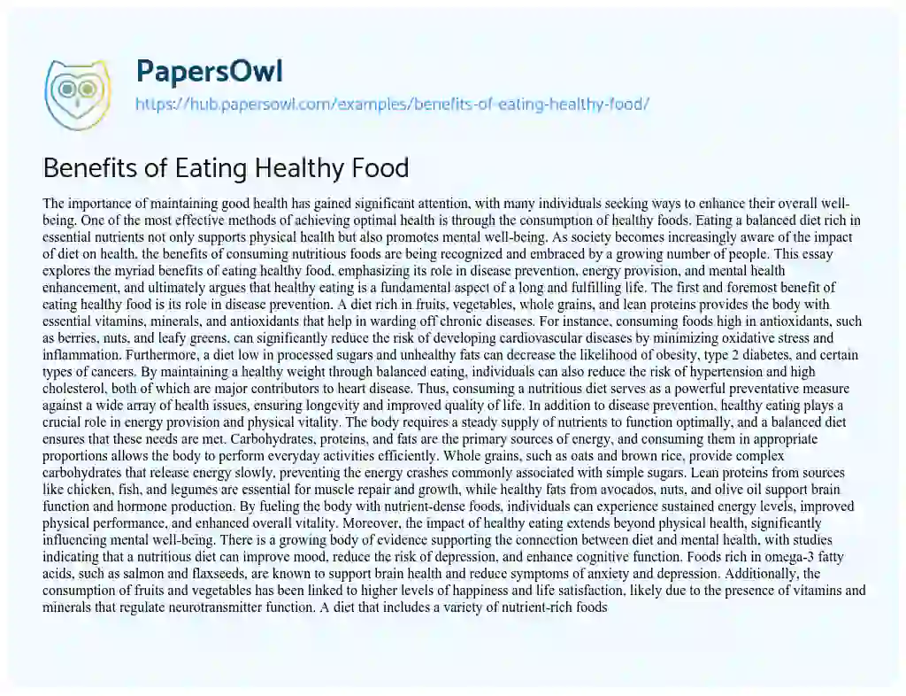 Essay on Benefits of Eating Healthy Food