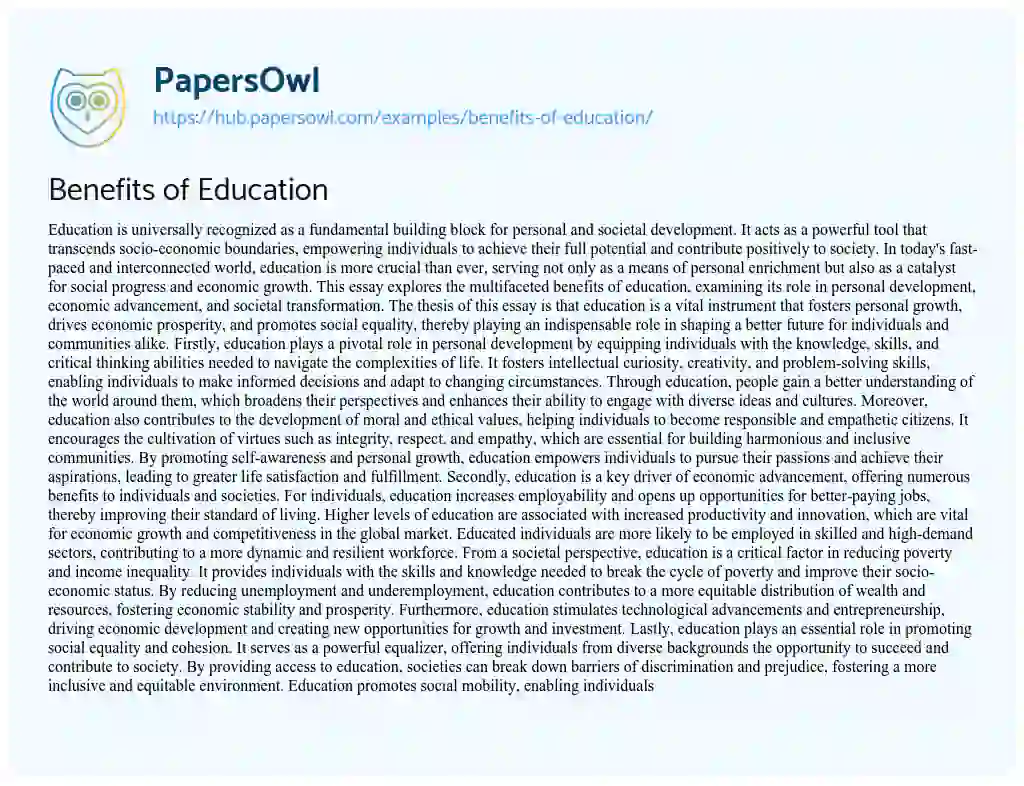 Essay on Benefits of Education