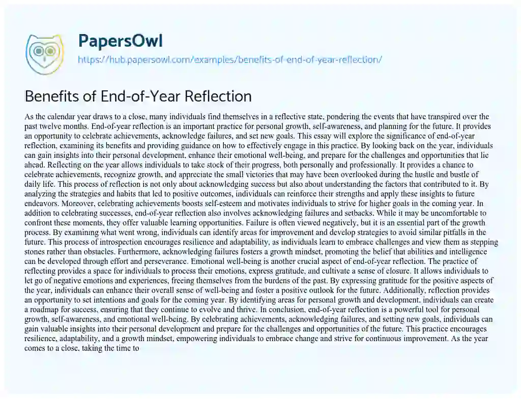 Essay on Benefits of End-of-Year Reflection