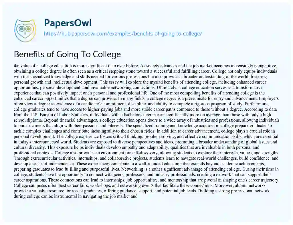 Essay on Benefits of Going To College