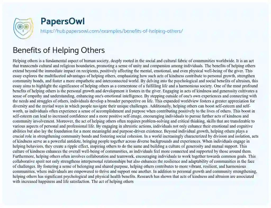 Essay on Benefits of Helping Others