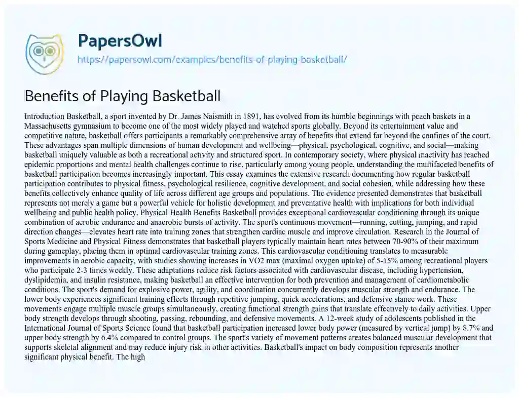 Essay on Benefits of Playing Basketball