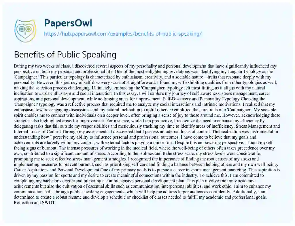 Essay on Benefits of Public Speaking