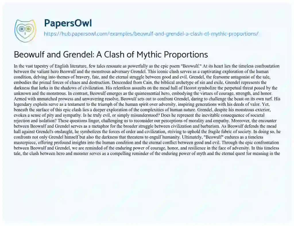 Essay on Beowulf and Grendel: A Clash of Mythic Proportions