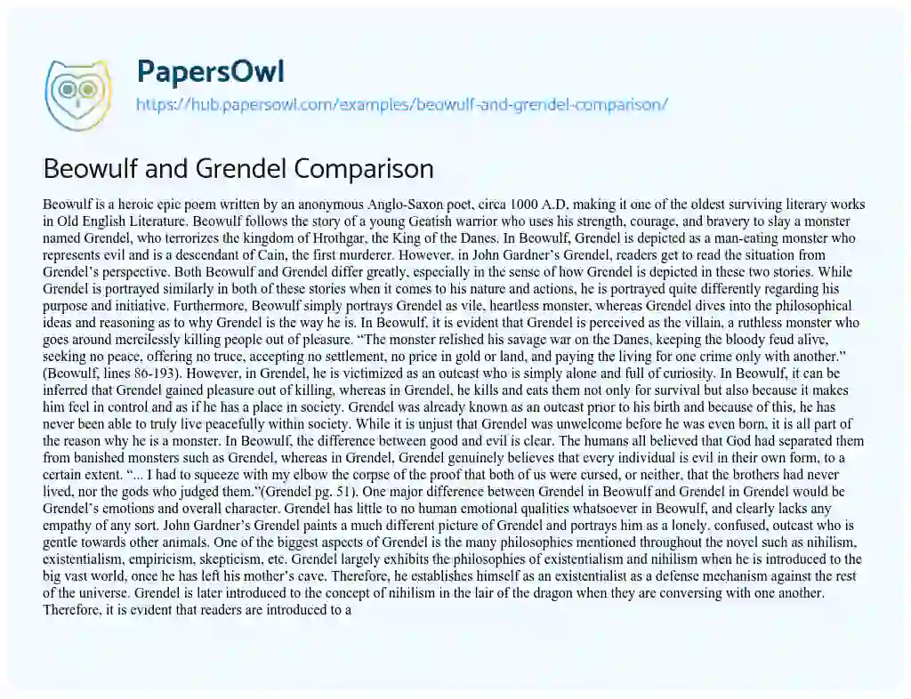 Essay on Beowulf and Grendel Comparison