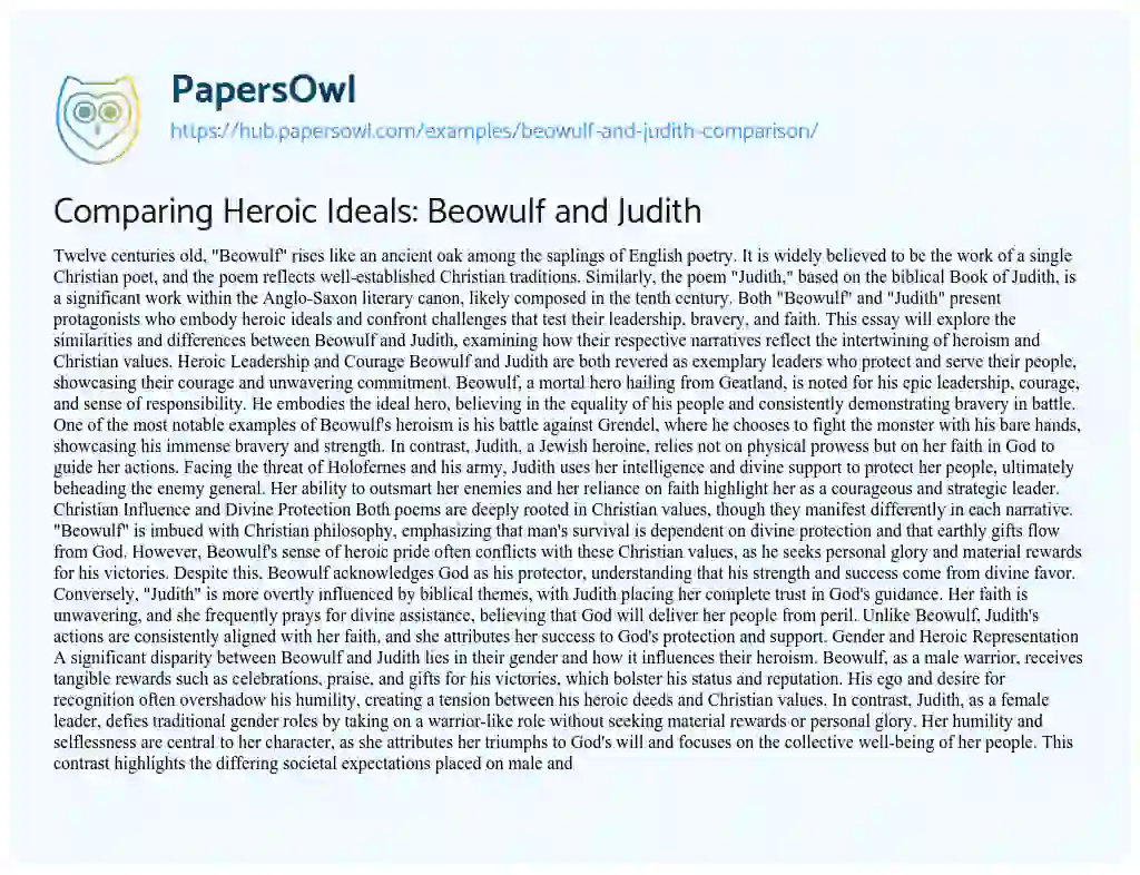 Essay on Comparing Heroic Ideals: Beowulf and Judith