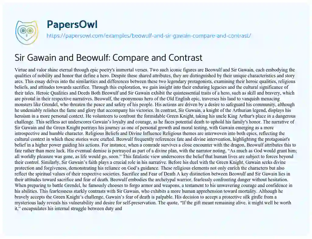 Essay on Sir Gawain and Beowulf: Compare and Contrast