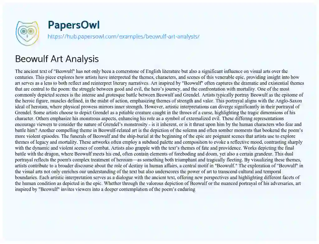 Essay on Beowulf Art Analysis