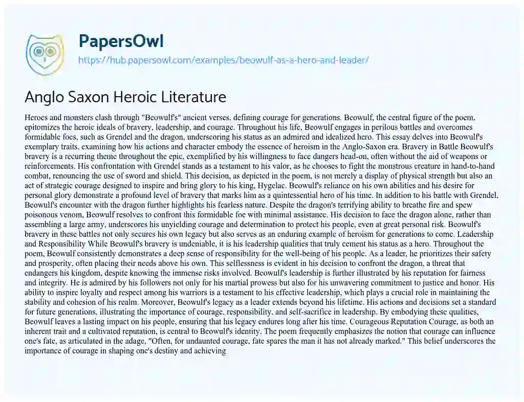 Essay on Anglo Saxon Heroic Literature