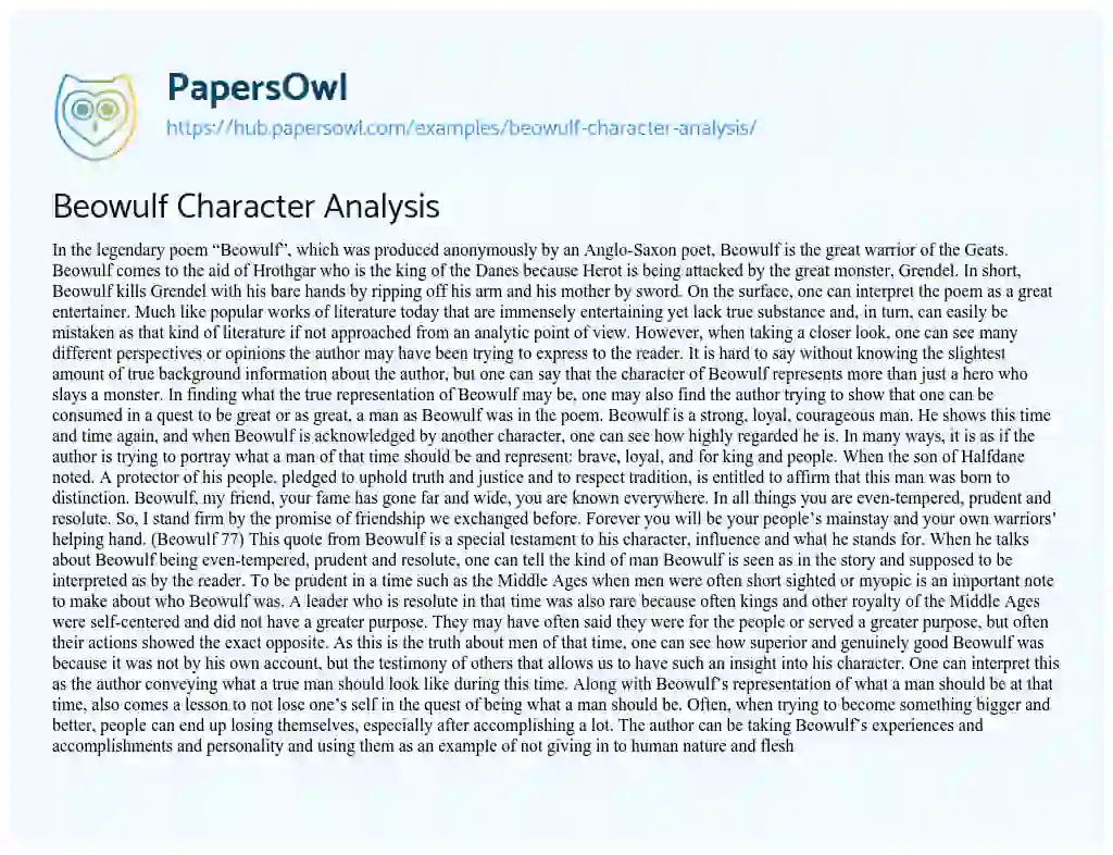 Essay on Beowulf Character Analysis