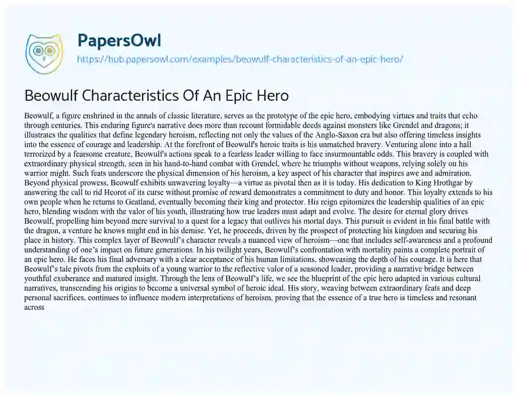 Essay on Beowulf Characteristics Of An Epic Hero