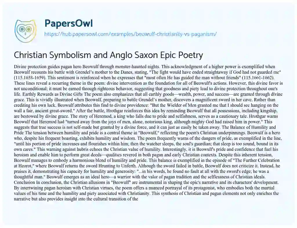 Essay on Christian Symbolism and Anglo Saxon Epic Poetry