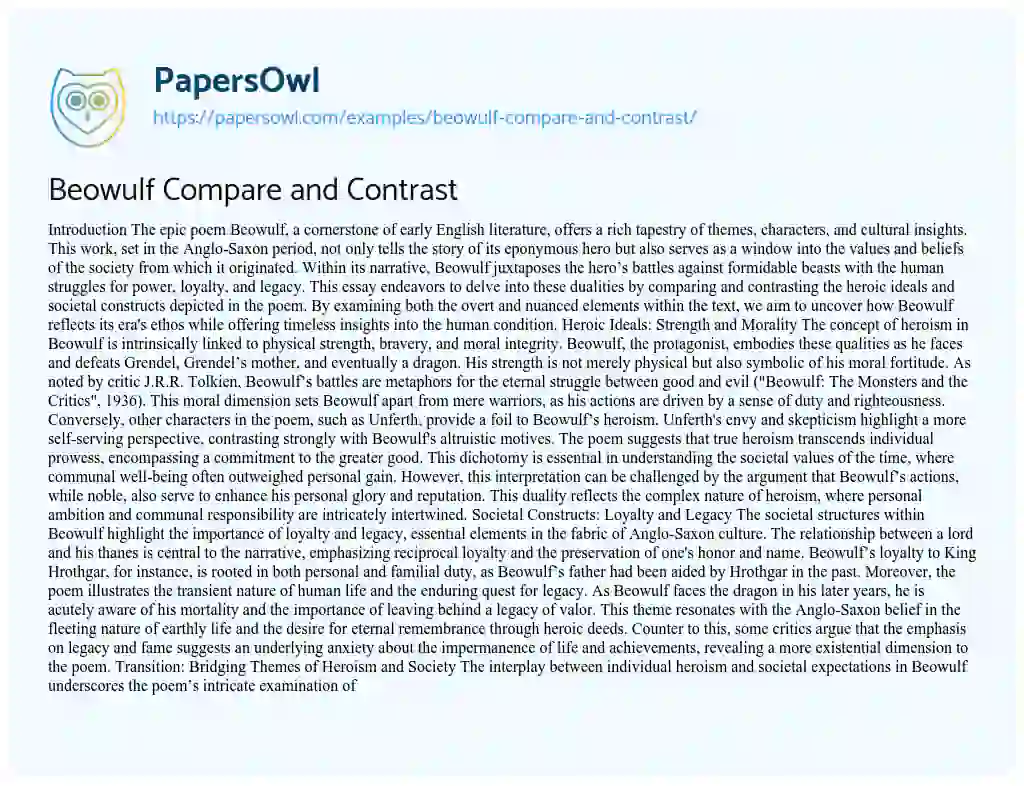 Essay on Beowulf Compare and Contrast