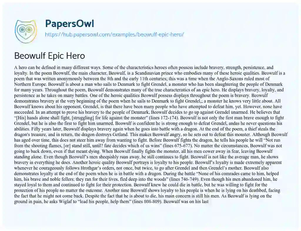 Essay on Beowulf Epic Hero