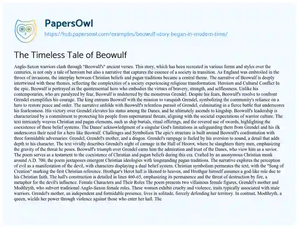 Essay on The Timeless Tale of Beowulf
