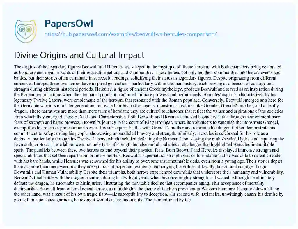 Essay on Divine Origins and Cultural Impact
