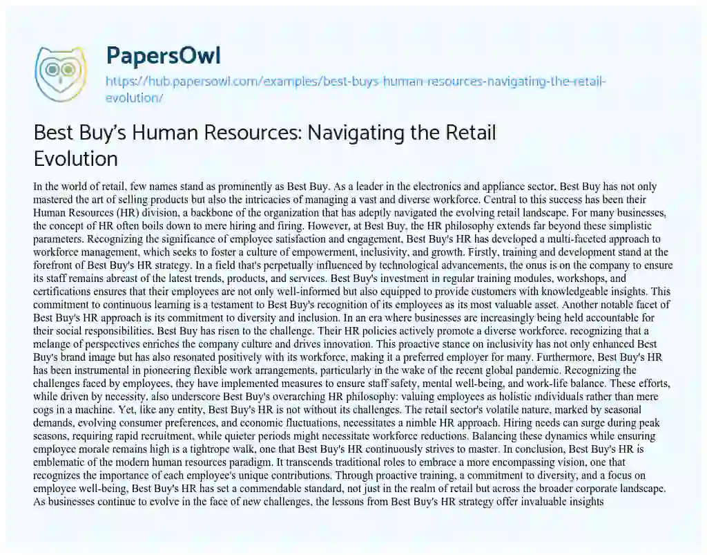Essay on Best Buy’s Human Resources: Navigating the Retail Evolution