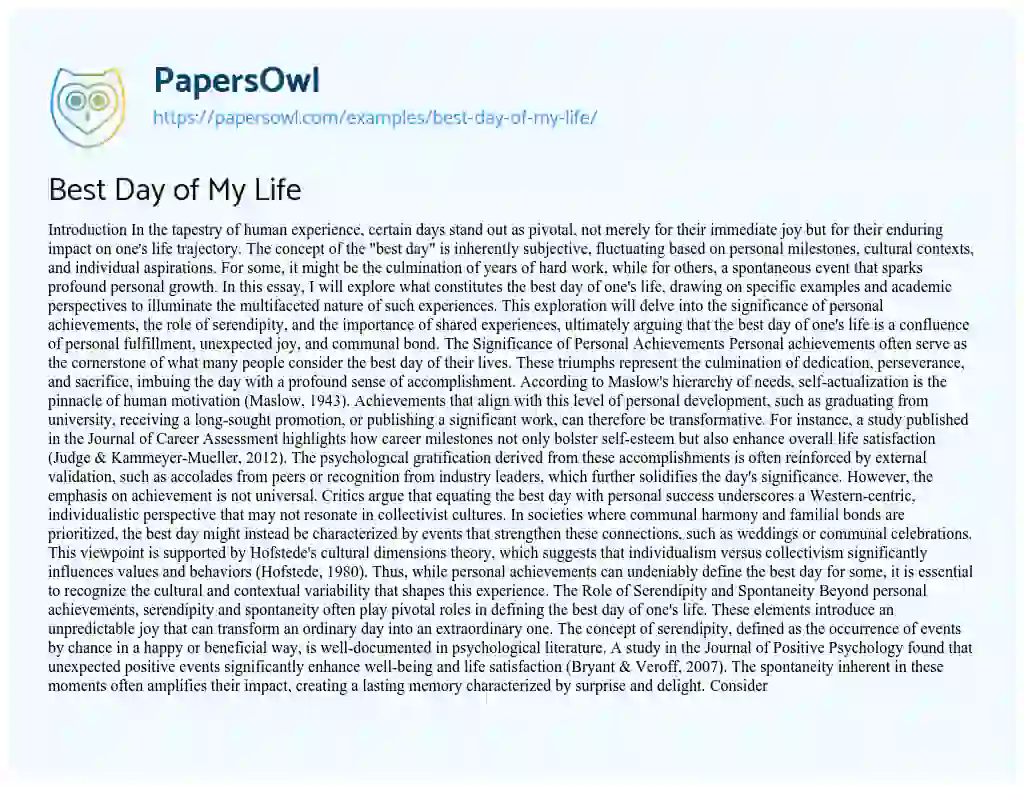Essay on Best Day of My Life