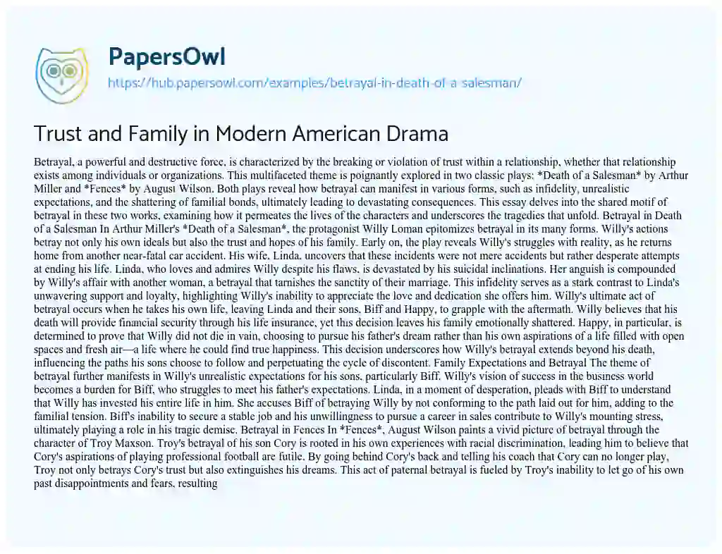 Essay on Trust and Family in Modern American Drama