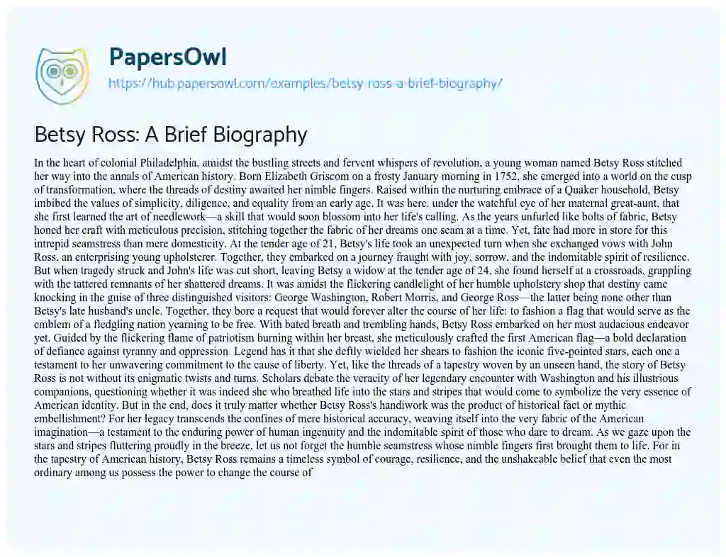 Essay on Betsy Ross: A Brief Biography
