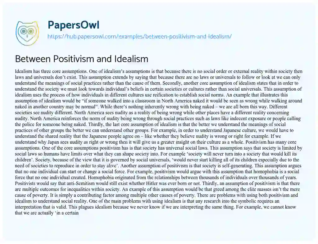 Essay on Between Positivism and Idealism
