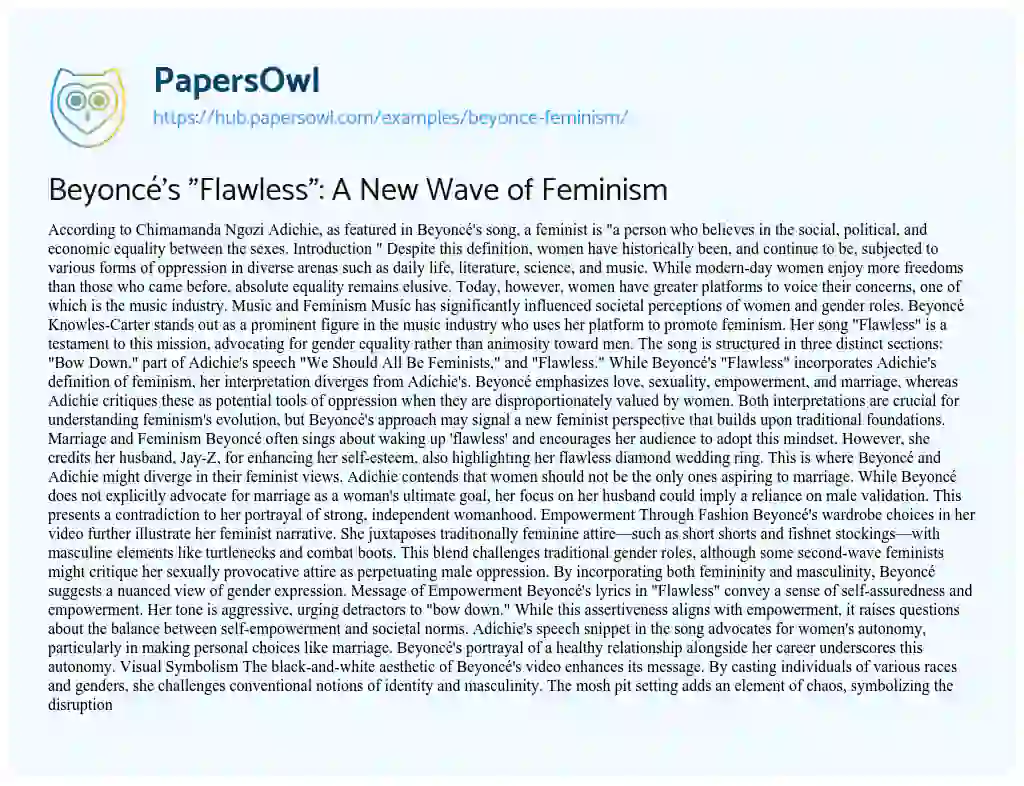 Essay on Beyoncé’s “Flawless”: A New Wave of Feminism
