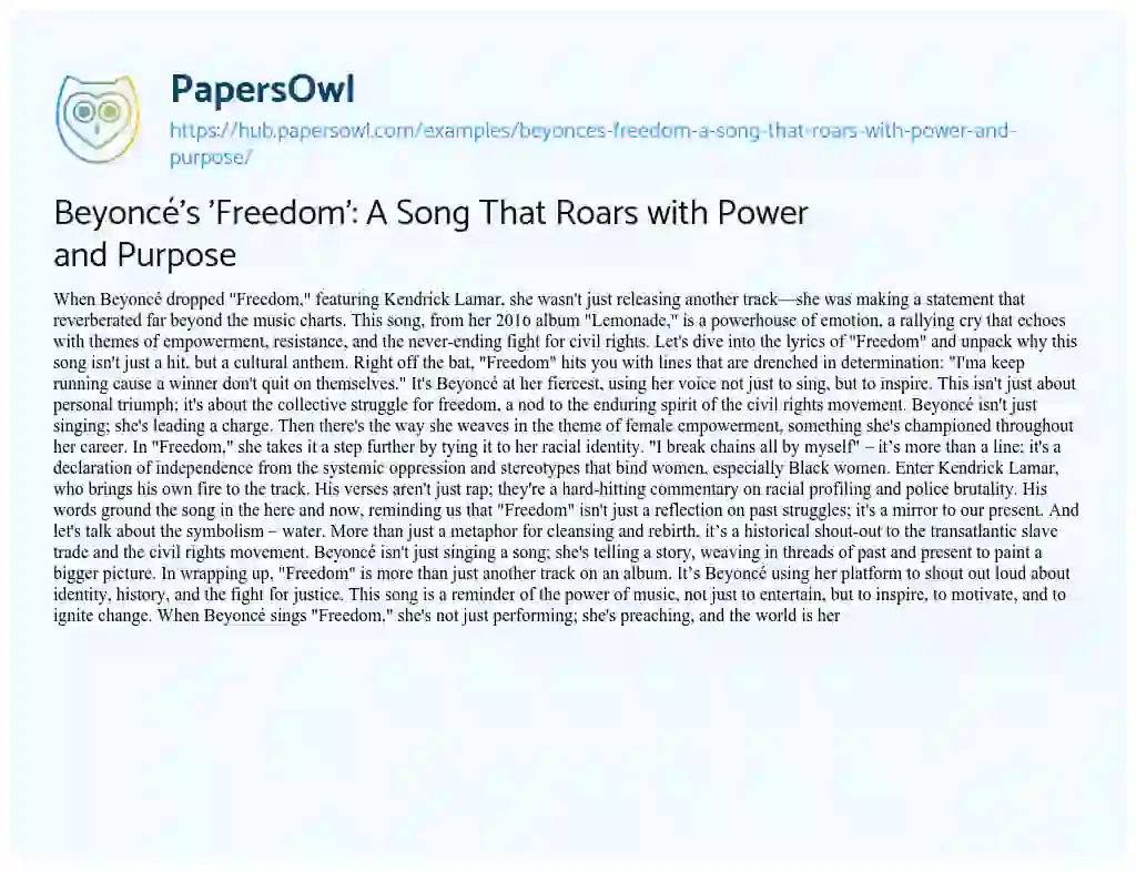 Essay on Beyoncé’s ‘Freedom’: A Song That Roars with Power and Purpose