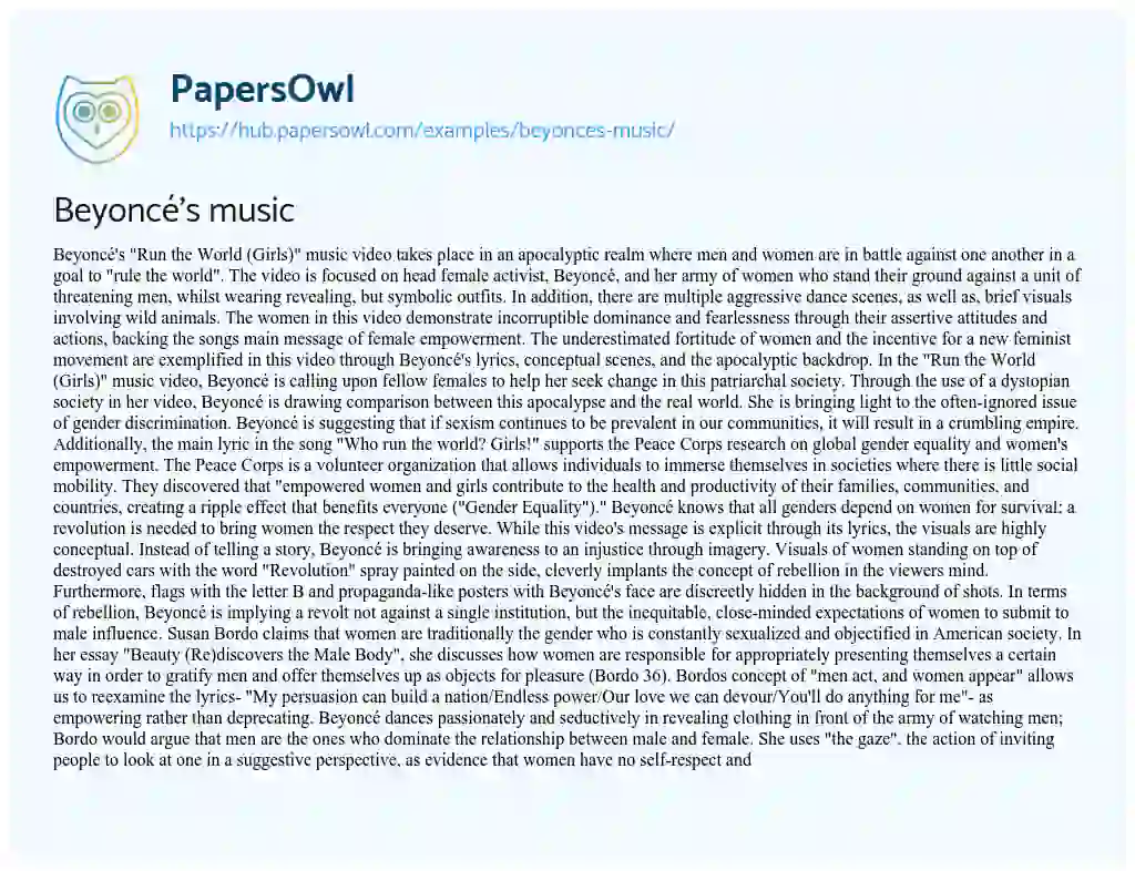 Essay on Beyoncé’s music