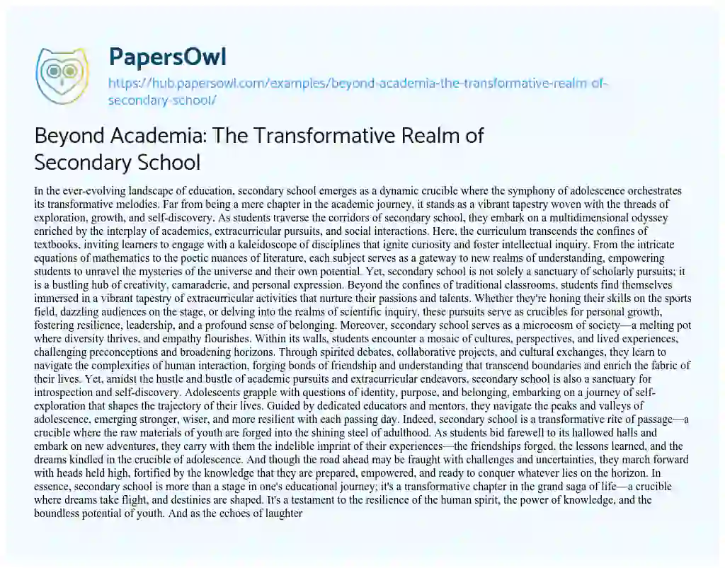 Essay on Beyond Academia: The Transformative Realm of Secondary School