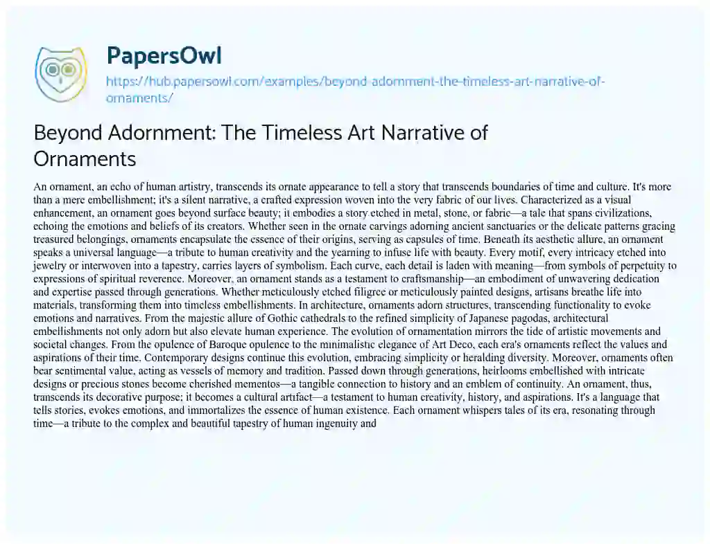 Essay on Beyond Adornment: The Timeless Art Narrative of Ornaments