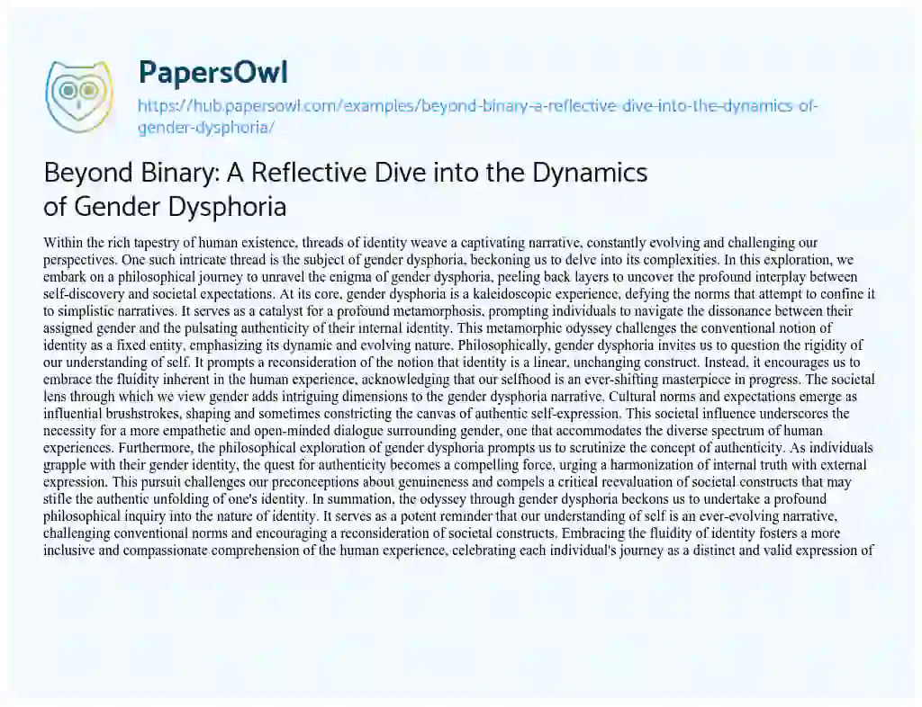 Essay on Beyond Binary: A Reflective Dive into the Dynamics of Gender Dysphoria