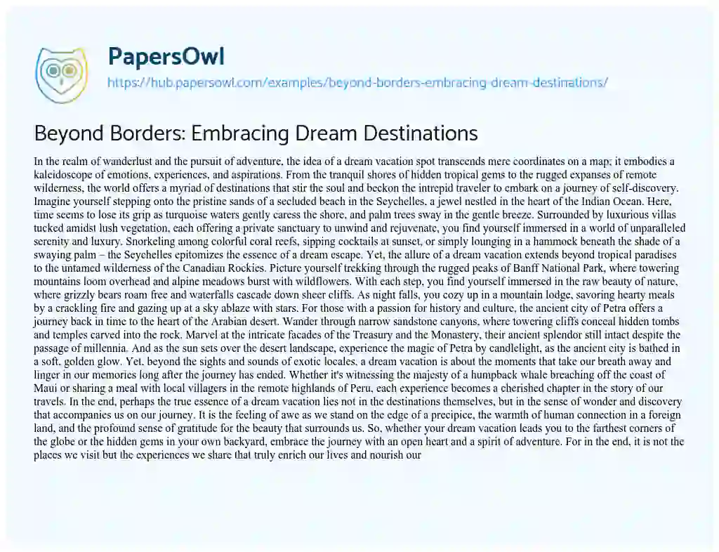 Essay on Beyond Borders: Embracing Dream Destinations
