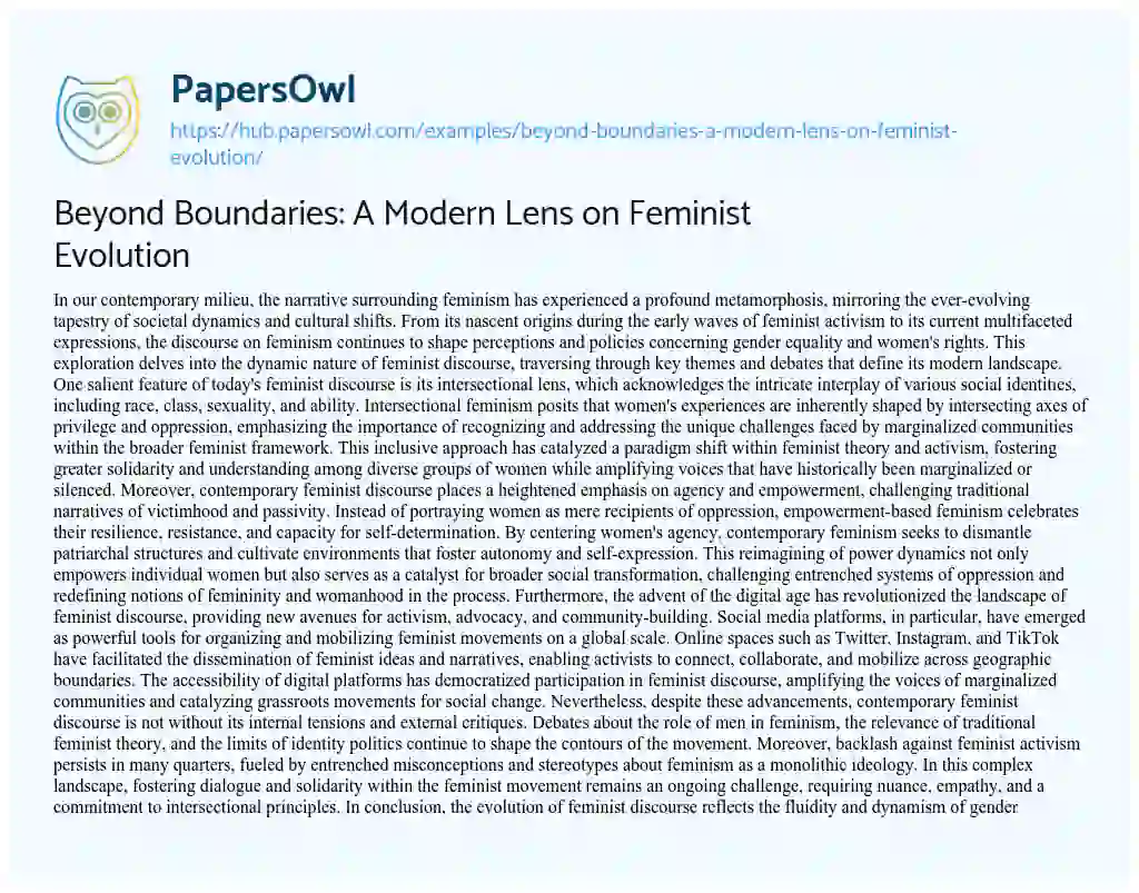 Essay on Beyond Boundaries: A Modern Lens on Feminist Evolution