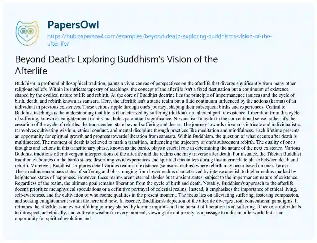 Essay on Beyond Death: Exploring Buddhism’s Vision of the Afterlife