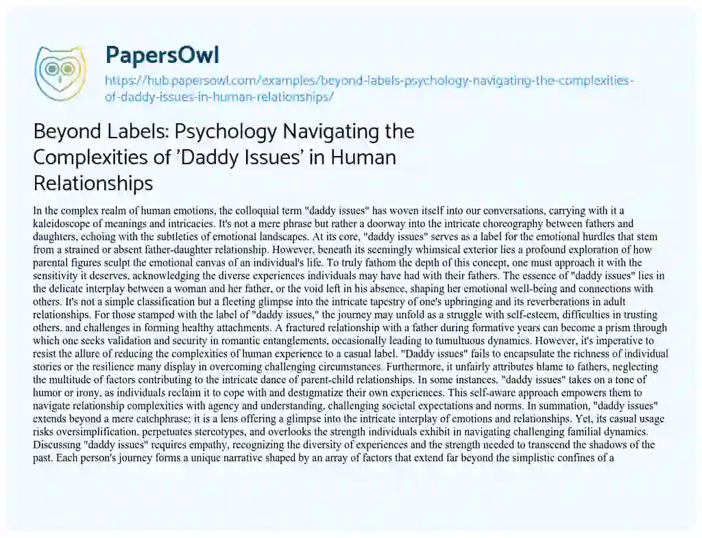 Essay on Beyond Labels: Psychology Navigating the Complexities of ‘Daddy Issues’ in Human Relationships