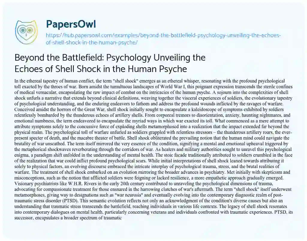 Essay on Beyond the Battlefield: Psychology Unveiling the Echoes of Shell Shock in the Human Psyche