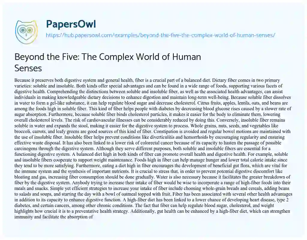 Essay on Beyond the Five: The Complex World of Human Senses