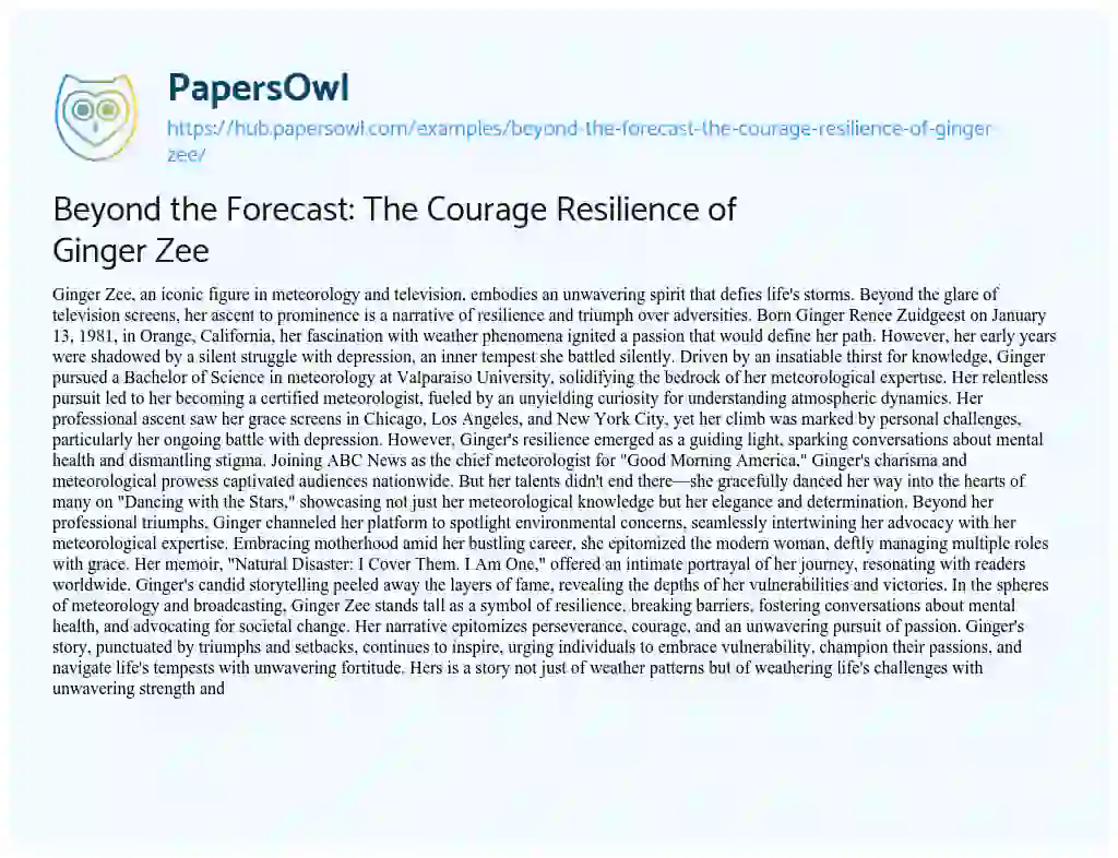 Essay on Beyond the Forecast: The Courage Resilience of Ginger Zee