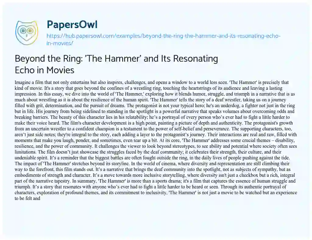 Essay on Beyond the Ring: ‘The Hammer’ and Its Resonating Echo in Movies