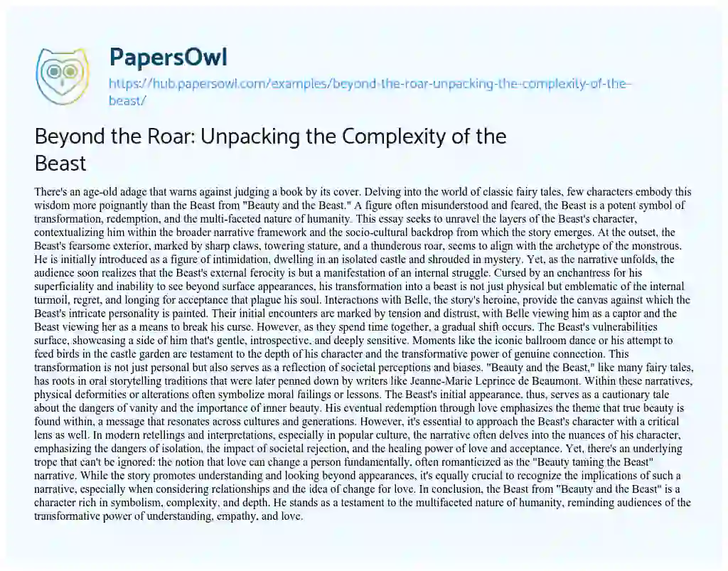 Essay on Beyond the Roar: Unpacking the Complexity of the Beast