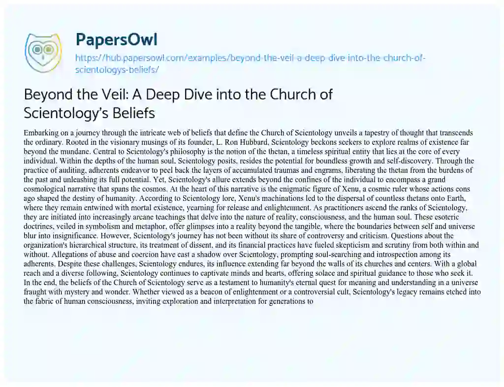 Essay on Beyond the Veil: A Deep Dive into the Church of Scientology’s Beliefs