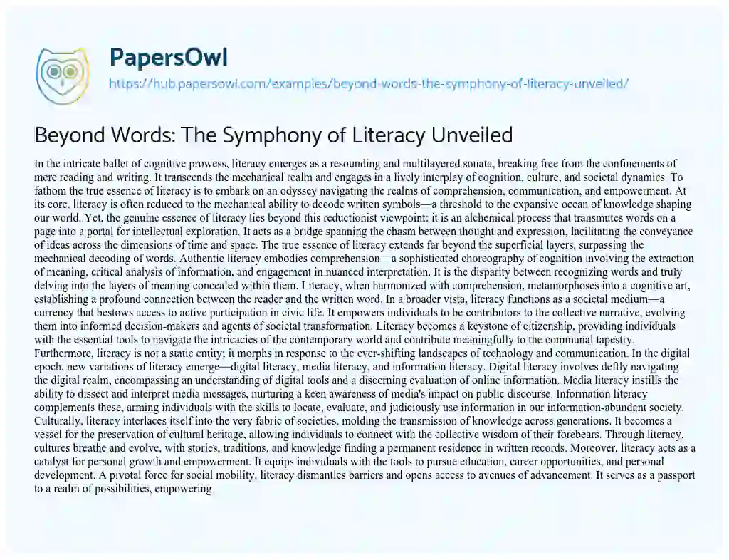 Essay on Beyond Words: The Symphony of Literacy Unveiled