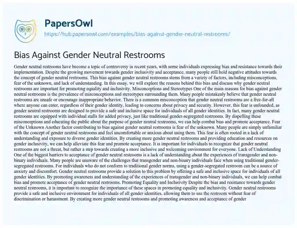 Essay on Bias Against Gender Neutral Restrooms